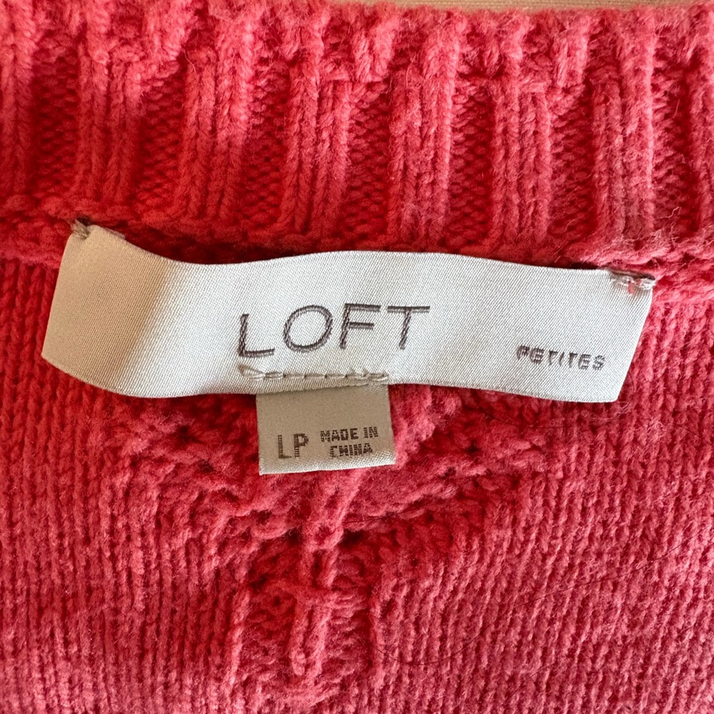 LOFT Women Large Petite Coral Textured Crew Neck Sweater - Picture 3 of 10